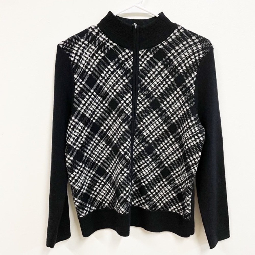 PENDLETON Petites 100% Merino Wool Argyle Plaid Zip Up Cardigan Sweater Sz M
